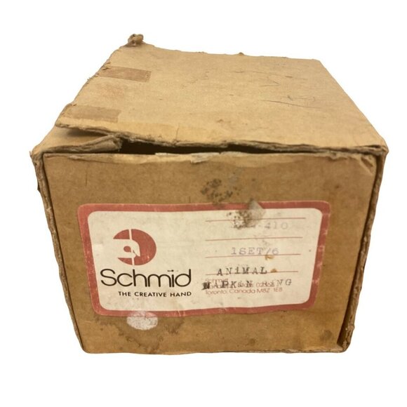 Schmid Bros Animal Napkin Rings Set Of 6 White Ceramic Raccoon Owl Mouse in Box - Picture 2 of 14